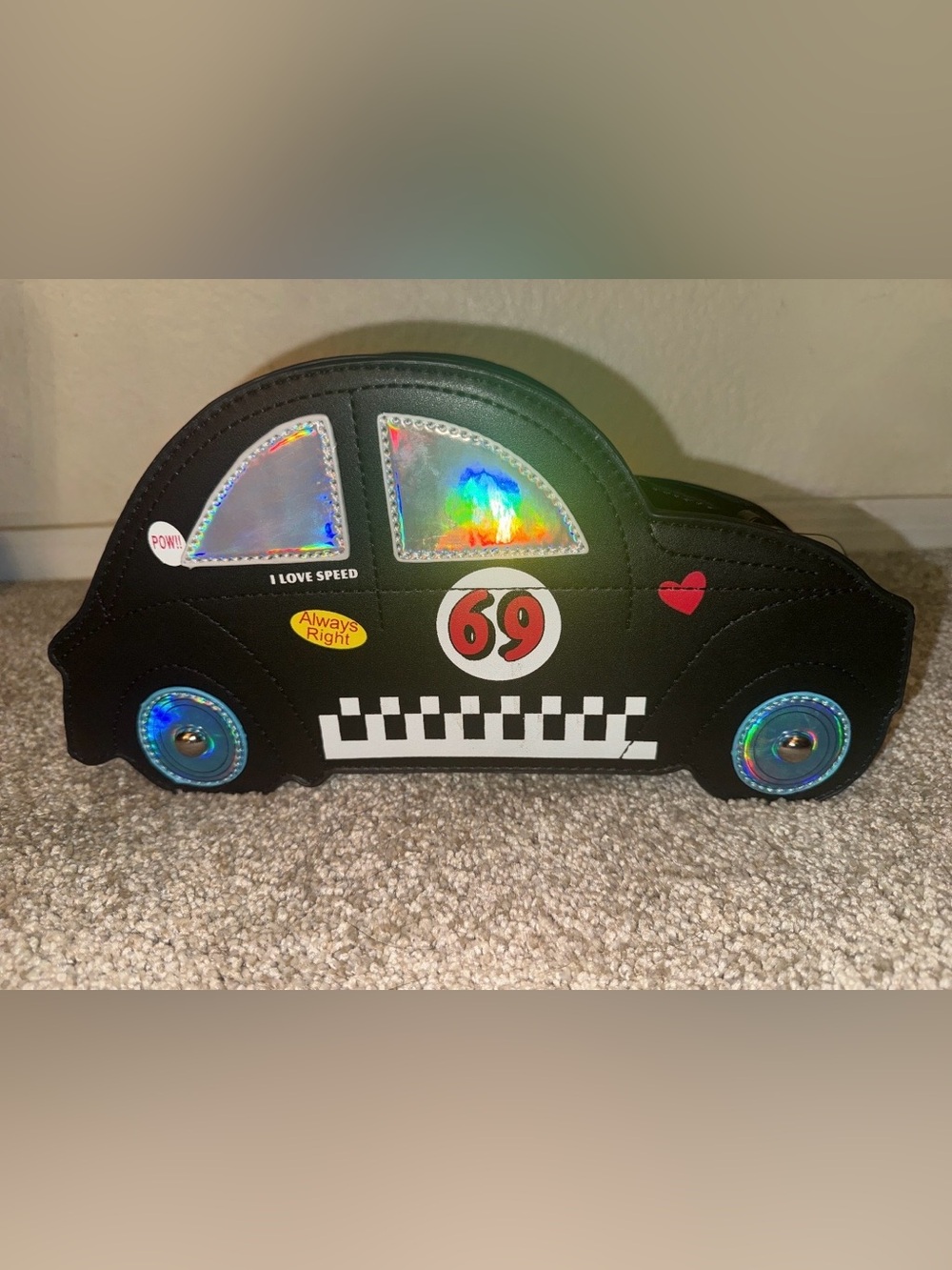 Black Race Car Bag with Holographic Windows